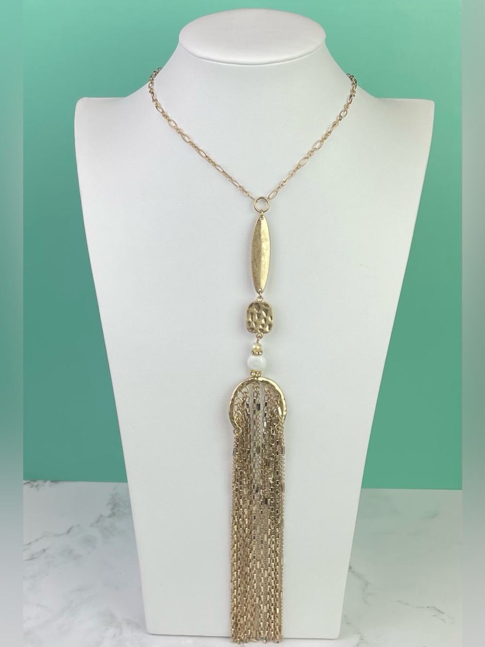 Chico’s Hammered Gold-Tone Tassel Pendant Necklace